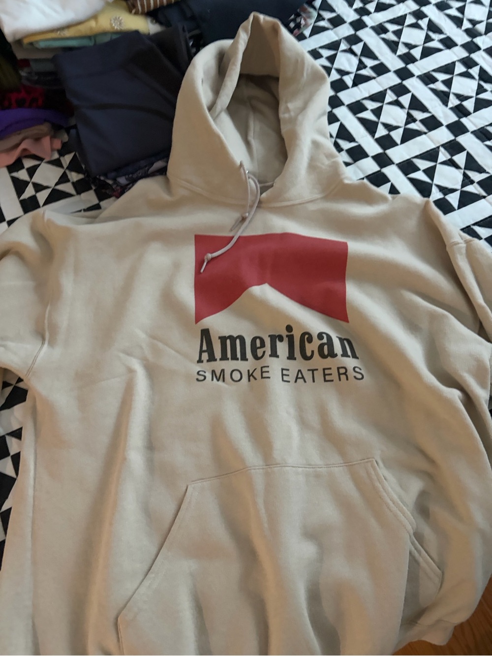 Men's Beige Hoodie with Red Graphic